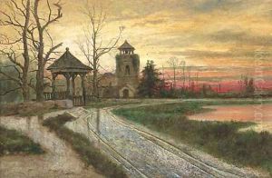 Sunset over a churchyard