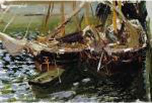 Barcas En El Puerto (boats In Port) by Joaquin Sorolla Y Bastida
