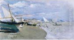 Barcas En La Playa, Costa De Levante (boats On The Beach, Levante) by Joaquin Sorolla Y Bastida