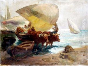 Bulls Pulling A Boat