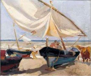 Barcas En La Playa (boats On The Beach) by Joaquin Sorolla Y Bastida