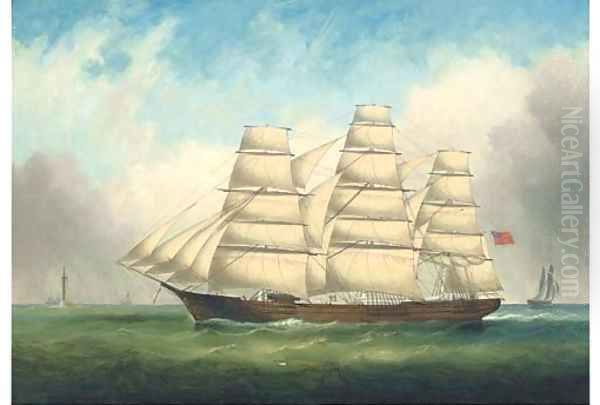 The full-rigged Tiptree off the Eddystone Lighthouse - view 1