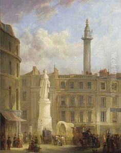 The Monument and the statue of King William IV from King William Street