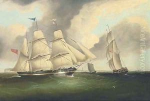 The three-masted barque Charles, in two positions off the North Foreland, signalling for a pilot