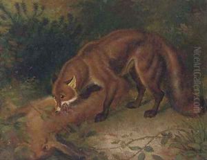 A fox eating a hare by English School