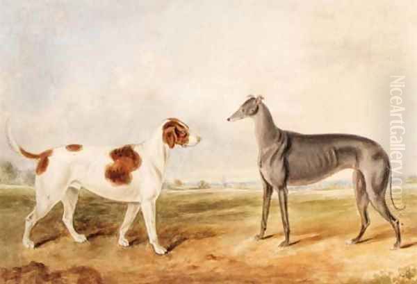 A Foxhound and a Greyhound in an extensive Landscape - view 1