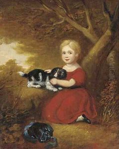 A girl with a dog in a wooded landscape A girl with a dog in a wooded landscape