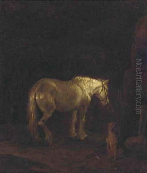A horse and dog in a dark landscape - view 1
