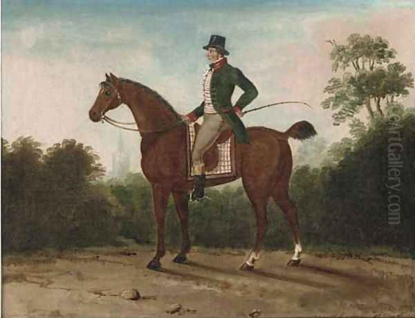 A horse with a gentleman up - view 1
