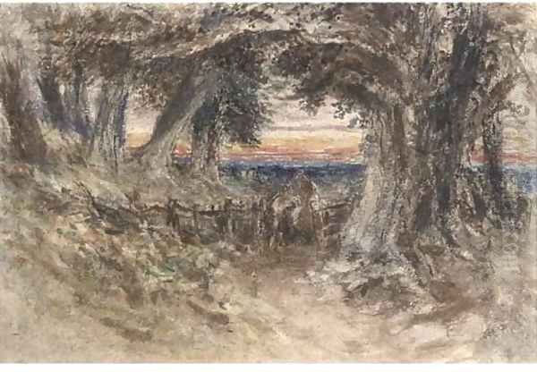 A rural path, sunset behind - view 1