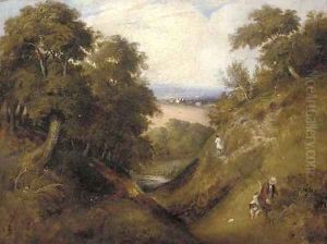 A shooting party in a landscape, thought to be at The Devil's Punch Bowl by English School