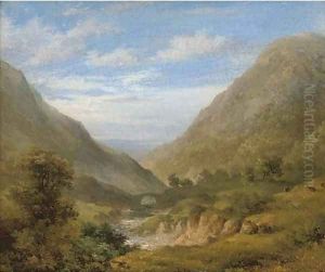 A Welsh valley, the sea beyond by English School
