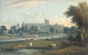 Cattle grazing on the banks of the Thames before Windsor Castle