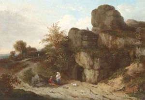 Figures by a cave, near Tunbridge Wells