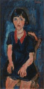 La Fillette En Robe Bleue Au Col Rouge