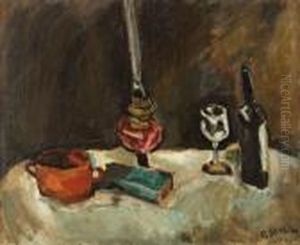 Nature Morte Au Verre De Vin Et A La Lampe A Huile by Chaim Soutine