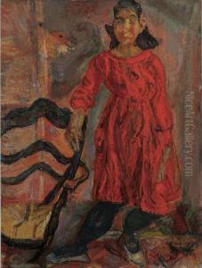 Femme En Rouge Appuyee A Un Fauteuil by Chaim Soutine