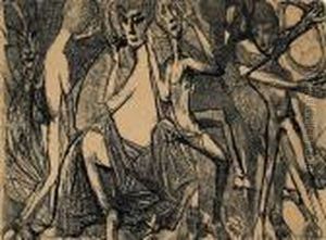 Jeune Fille En Liesse. - Bas-relief Mystique. by Louis Soutter