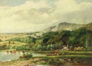 Landscape with a boatman and cattle watering
