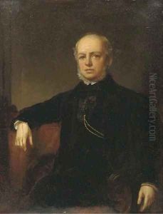 Portrait of a gentleman, small three-quarter-length, in a black suit by English School