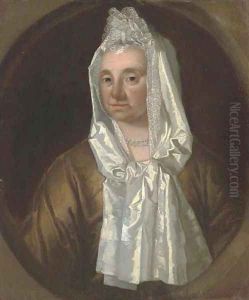 Portrait of a lady, bust-length, in a lace bonnet, in a painted oval