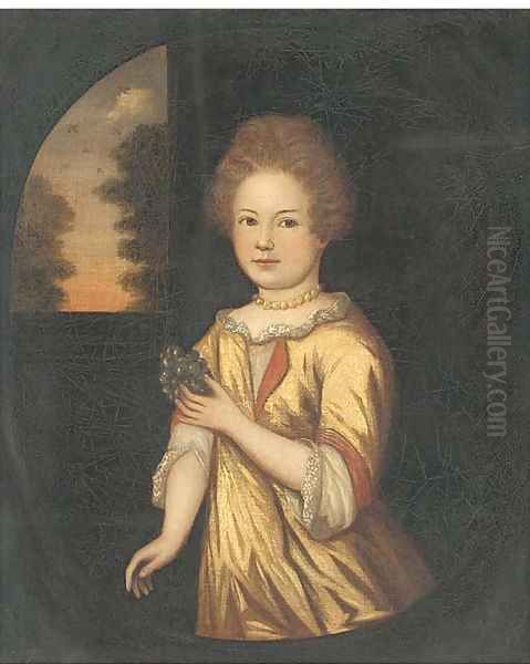 Portrait of a young girl, three-quarter-length, in a yellow dress and pearl necklace - view 1
