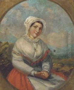 Portrait of a young maiden, seated three-quarter length, in an extensive landscape