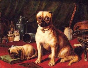 Pugs in an Interior by English School