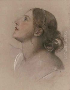 Study of the head of a girl, in profile to the left, with pearls in her hair