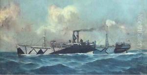 The Booth Line's Anselm in dazzle camouflage during the Second World War by English School
