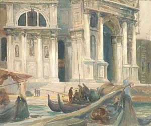 Trading vessels before Santa Maria della Salute, Venice by English School