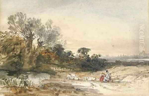 Travellers conversing at the roadside - view 1