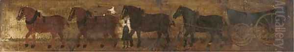 A cart and horses in a landscape - view 1