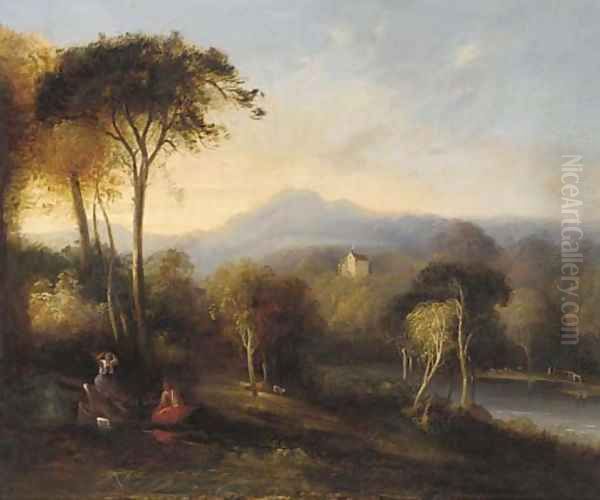Figures in an extensive landscape with a castle beyond - view 1