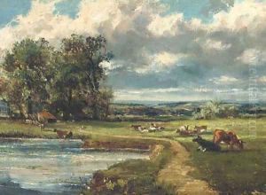 Cattle grazing by a river by Herbert Hughes Stanton
