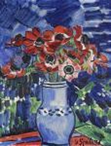 Anemones In A Blue Jug - view 1