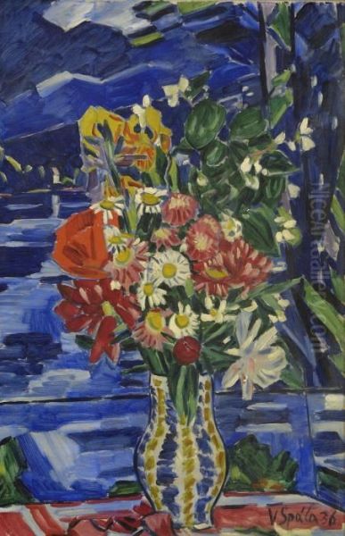 Blumenstillleben Vor Einer Landschaft - view 1