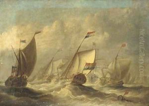 An Amsterdam State Yacht in the company of the Dutch fleet by William Stuart