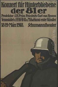 German advertisement for a benefit concert for families of fallen soldiers , printed by Kornsand & Co., Frankfurt, March 1918