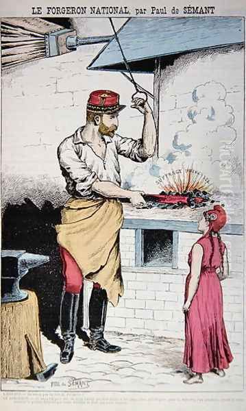 Illustration from La Bombe depicting General Boulanger with Marianne, caricature on the French Elections of 1889, 9th June 1889 - view 1