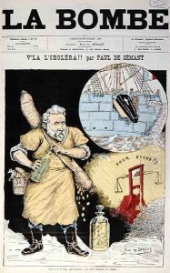 Cover of La Bombe magazine illustrating the perils of Cholera, July 1889 by Paul de Semant