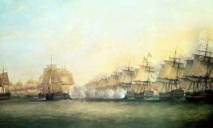 The fourth action off Trincomalee between the English under Admiral Sir Edward Hughes c.1720-94 and the French under M. de Suffren, 1782
