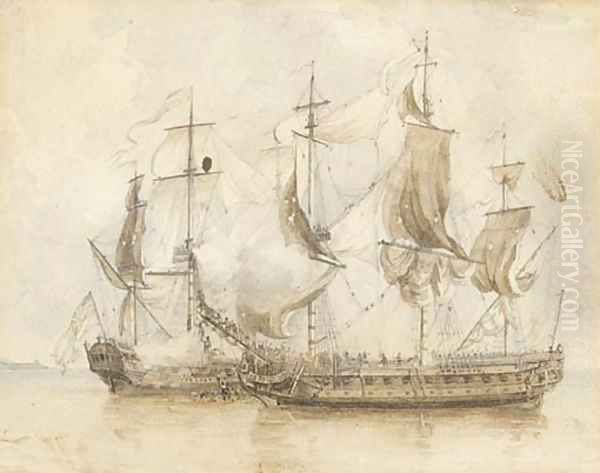 H.M.S. Experiment capturing the French privateer Telemarque, off Alicante, 19th June 1757 - view 1