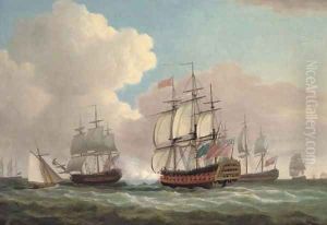 H.M.S. Ocean joining Admiral Keppel's fleet off Ushant, July 1778