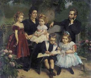 A group portrait of a family in a garden by Eugene Siberdt