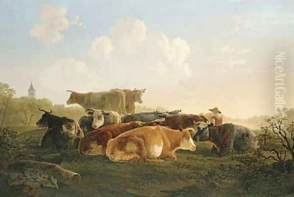 Cattle and a herder resting in a landscape - view 1