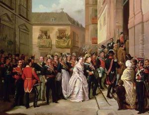 Isabella II of Spain 1830-1904 and her husband Francisco de Assisi visiting the Church of Santa Maria by Ramon Soldevila Trepat