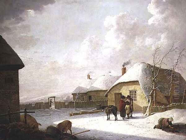 Figures Outside a Cottage in the Snow - view 1