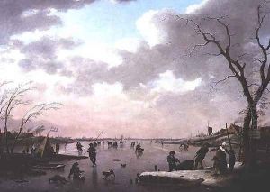 Winter Scene, Figures on the Ice by Hendrik Willem Schweickardt
