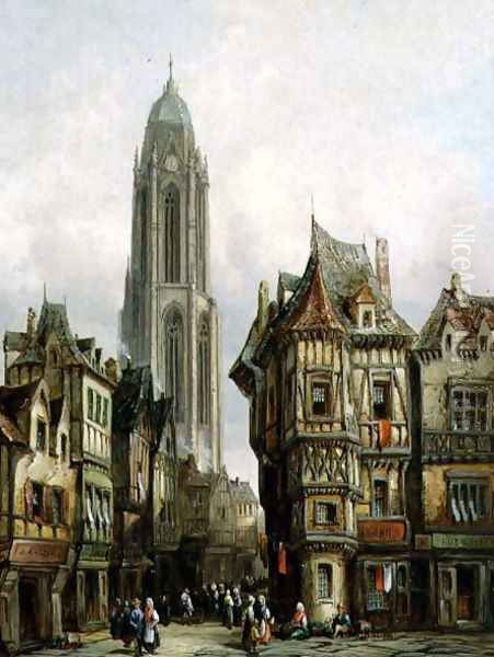 German Street Scene and Church Tower - view 1